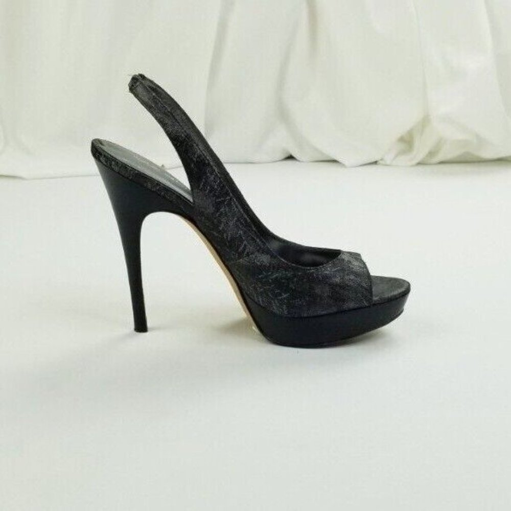 Via Spiga - Women's Charcoal Grey Open Toe Platform Slingback Pumps